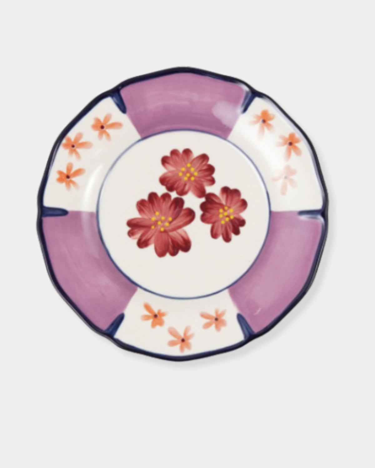 RED FLORAL STONEWARE PLATE