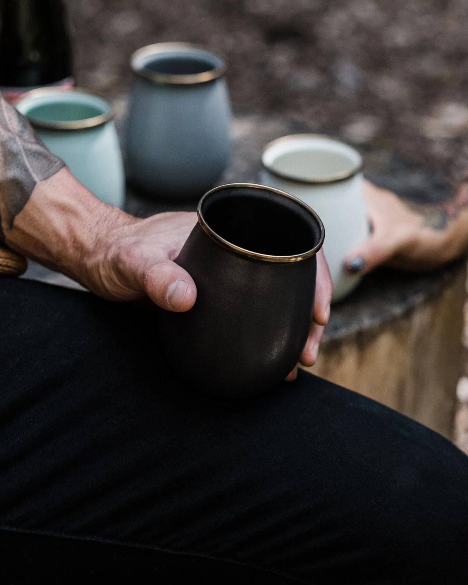 CHARCOAL ENAMEL TUMBLER SET