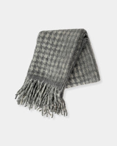 HOUNDSTOOTH WOOL BLEND THROW - GREY