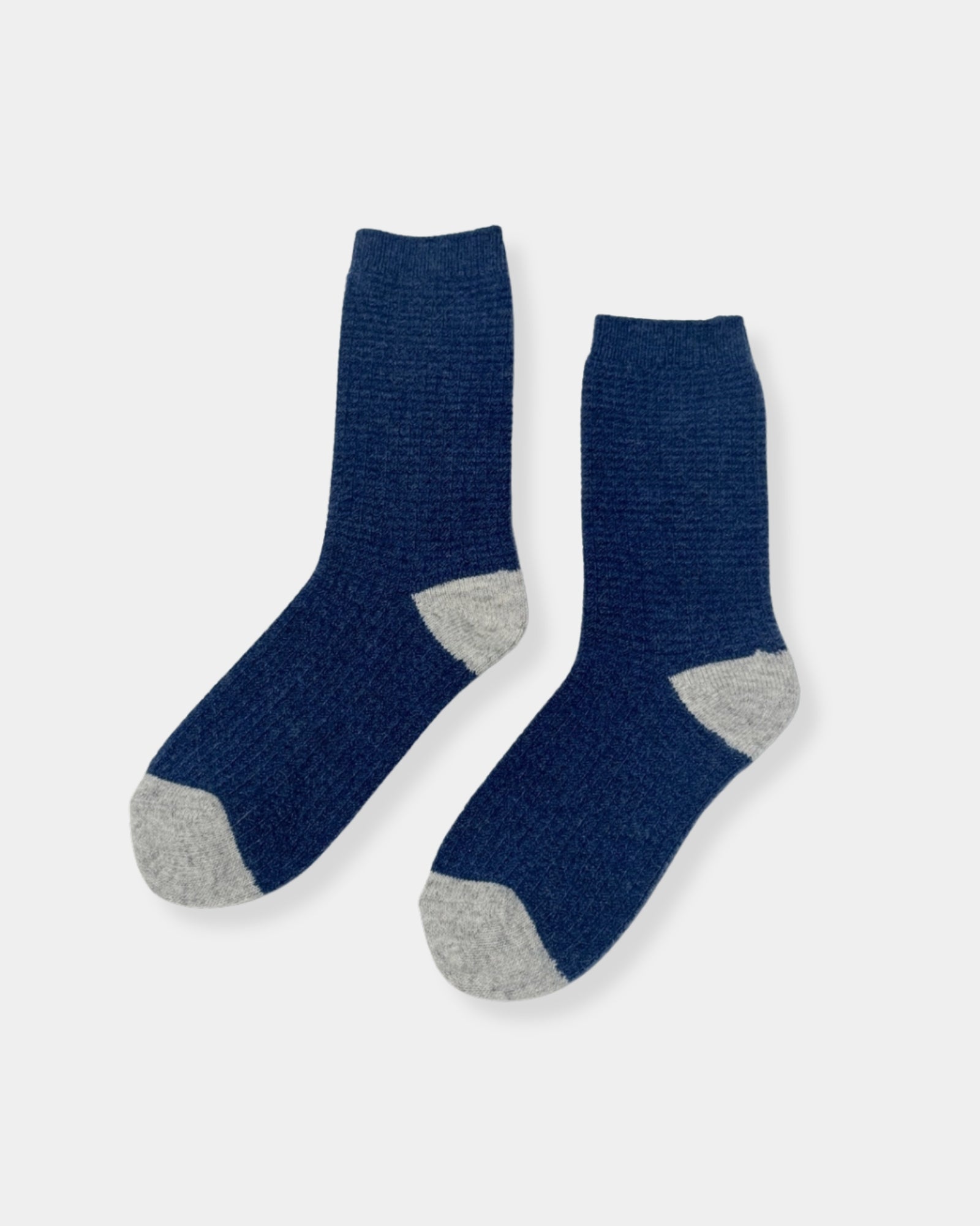 WOOL WAFFLED SOCKS - DENIM