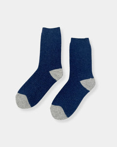 WOOL WAFFLED SOCKS - DENIM