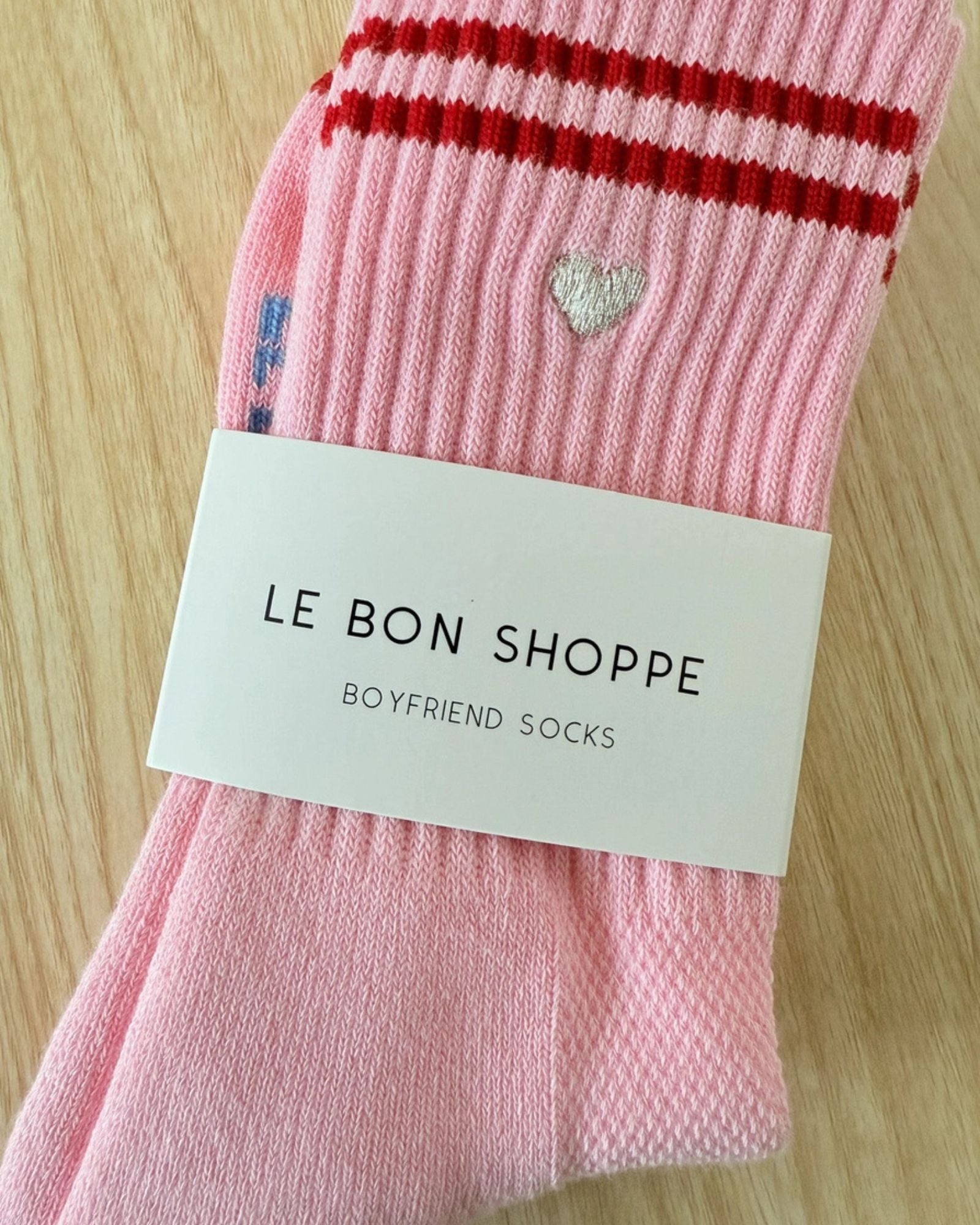 EMBROIDERED AMOUR PINK + HEART BOYFRIEND - SOCK