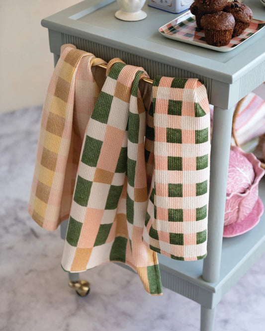 PINK CHECKERED WAFFLE WEAVE TEA TOWEL