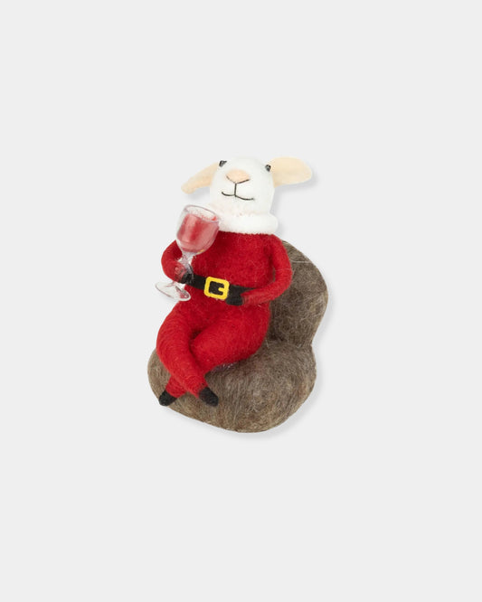 SANTA & WINE FELT MOUSE - ORNAMENT