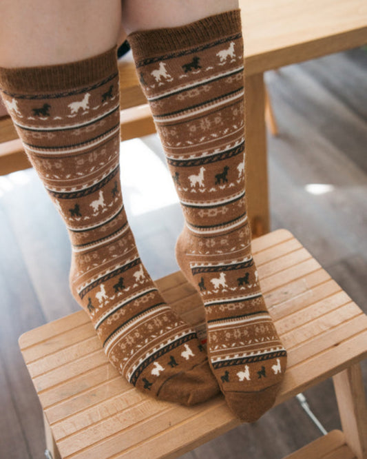 ALPACA PRINT SOCK - CARAMEL