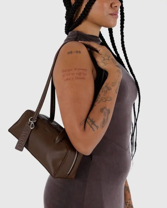 SMALL RECYCLED LEATHER BOWLER BAG - BLACK