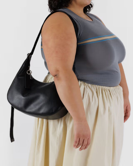 MEDIUM RECYCLED LEATHER CRESCENT BAG - BLACK