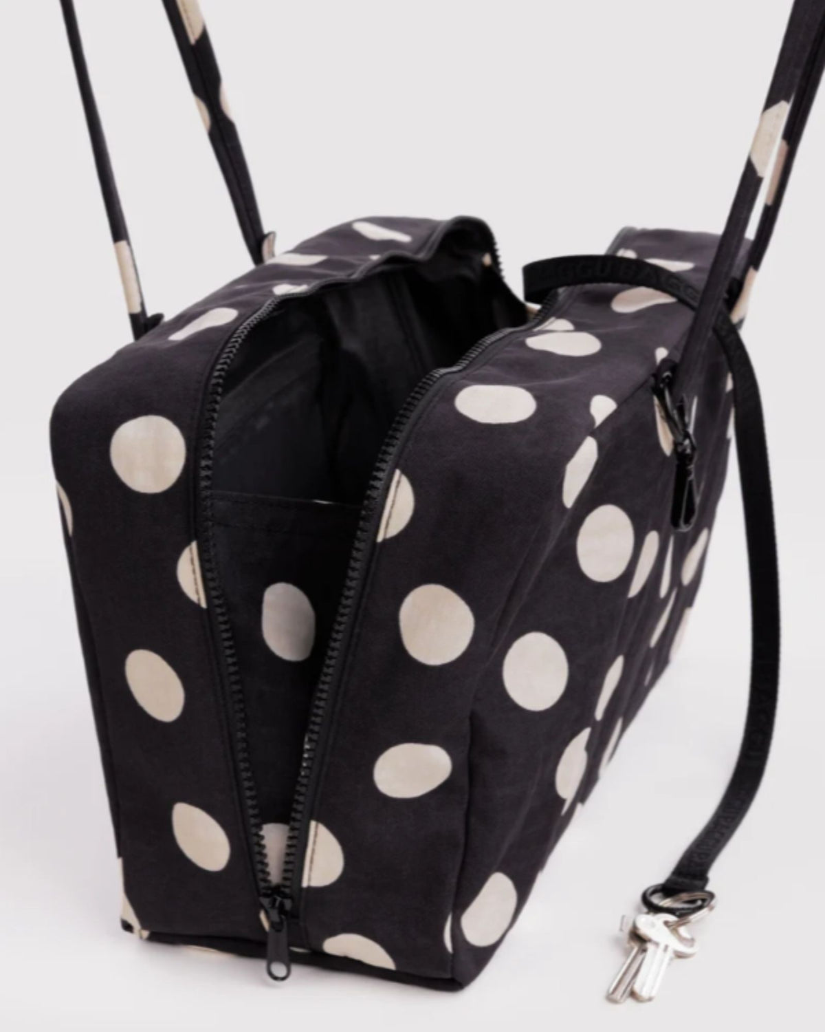 MEDIUM NYLON BOWLER BAG - BLACK AND CREAM POLKA DOT