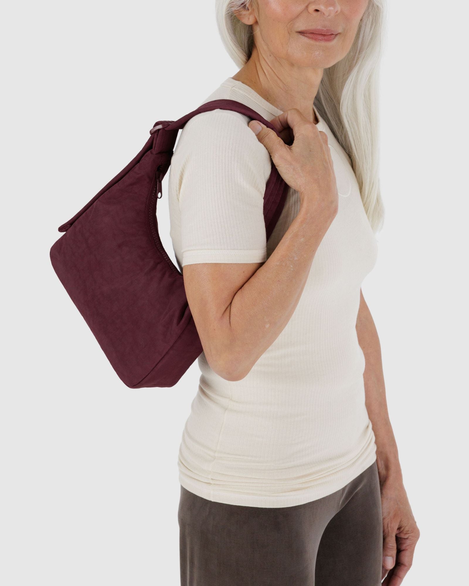 MINI NYLON SHOULDER BAG - MAHOGANY