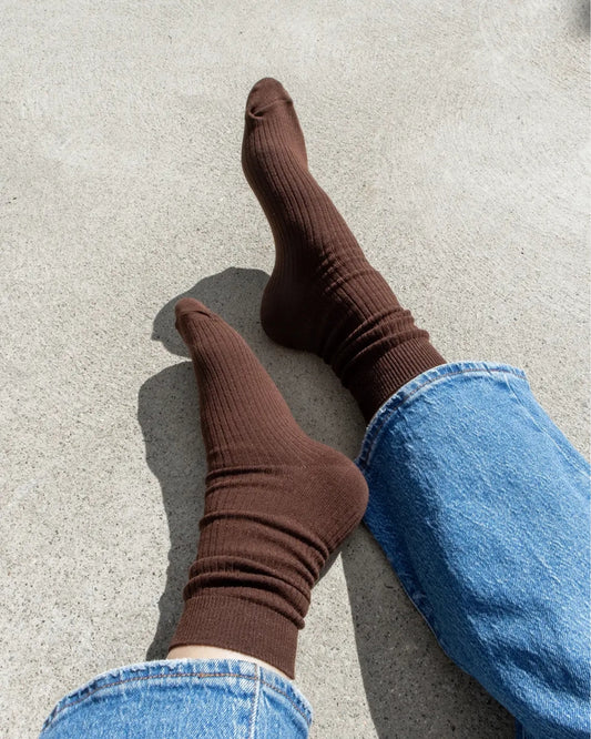 EVERYDAY COTTON CREW SOCK - DARK BROWN