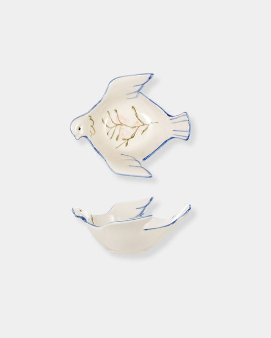 HAND PAINTED STONEWARE DOVE BOWL