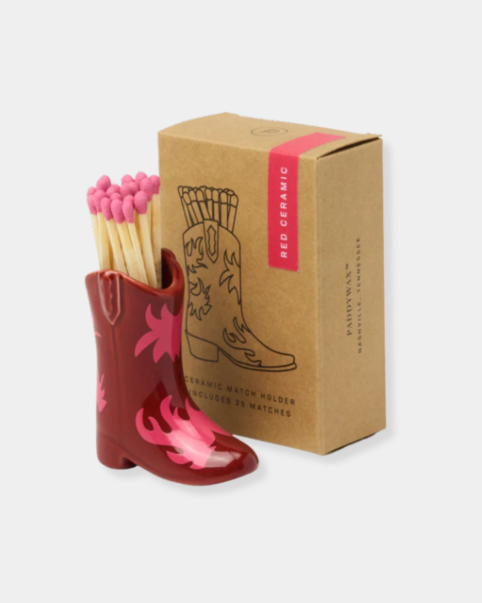 COWBOY BOOT MATCHES HOLDER - RED & PINK FLAME