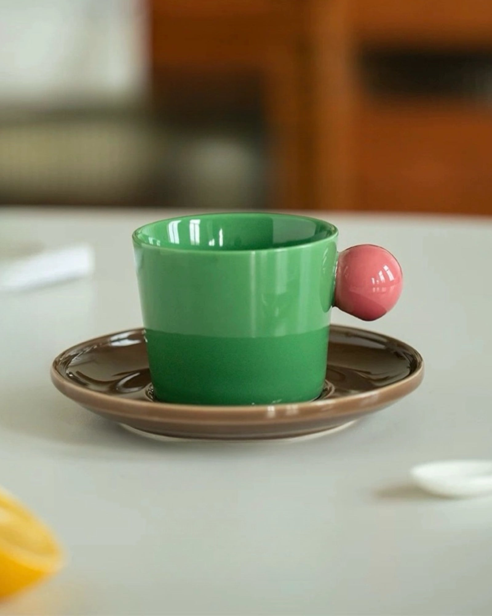 HANDMADE COFFEE ESPRESSO MUG WITH SAUCER - GREEN