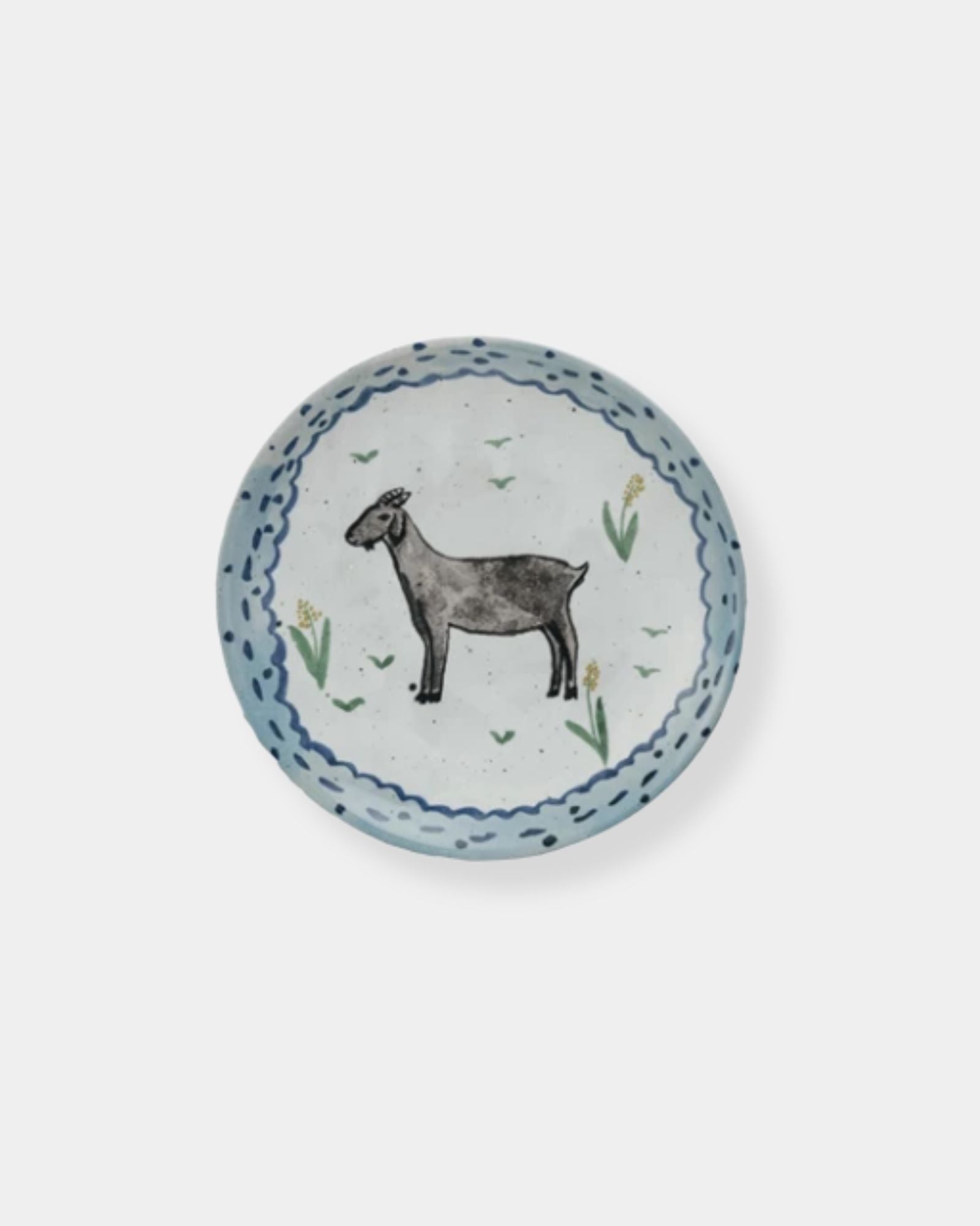 HAND PAINTED STONEWARE PLATE - GOAT