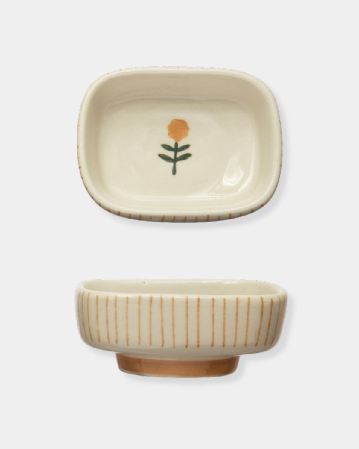 ORANGE FLORAL FOOTED DISH