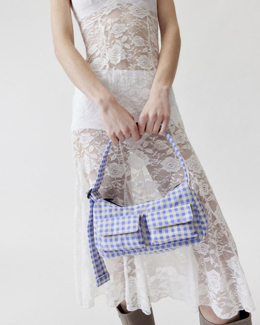 CARGO SHOULDER BAG - LIGHT BLUE GINGHAM