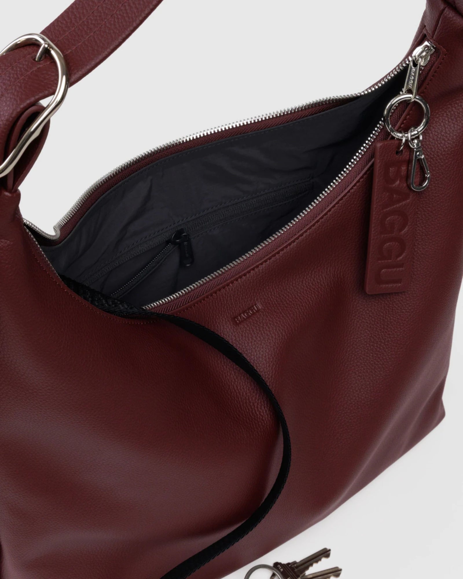 MEDIUM RECYCLED LEATHER SHOULDER BAG - MAHOGANY