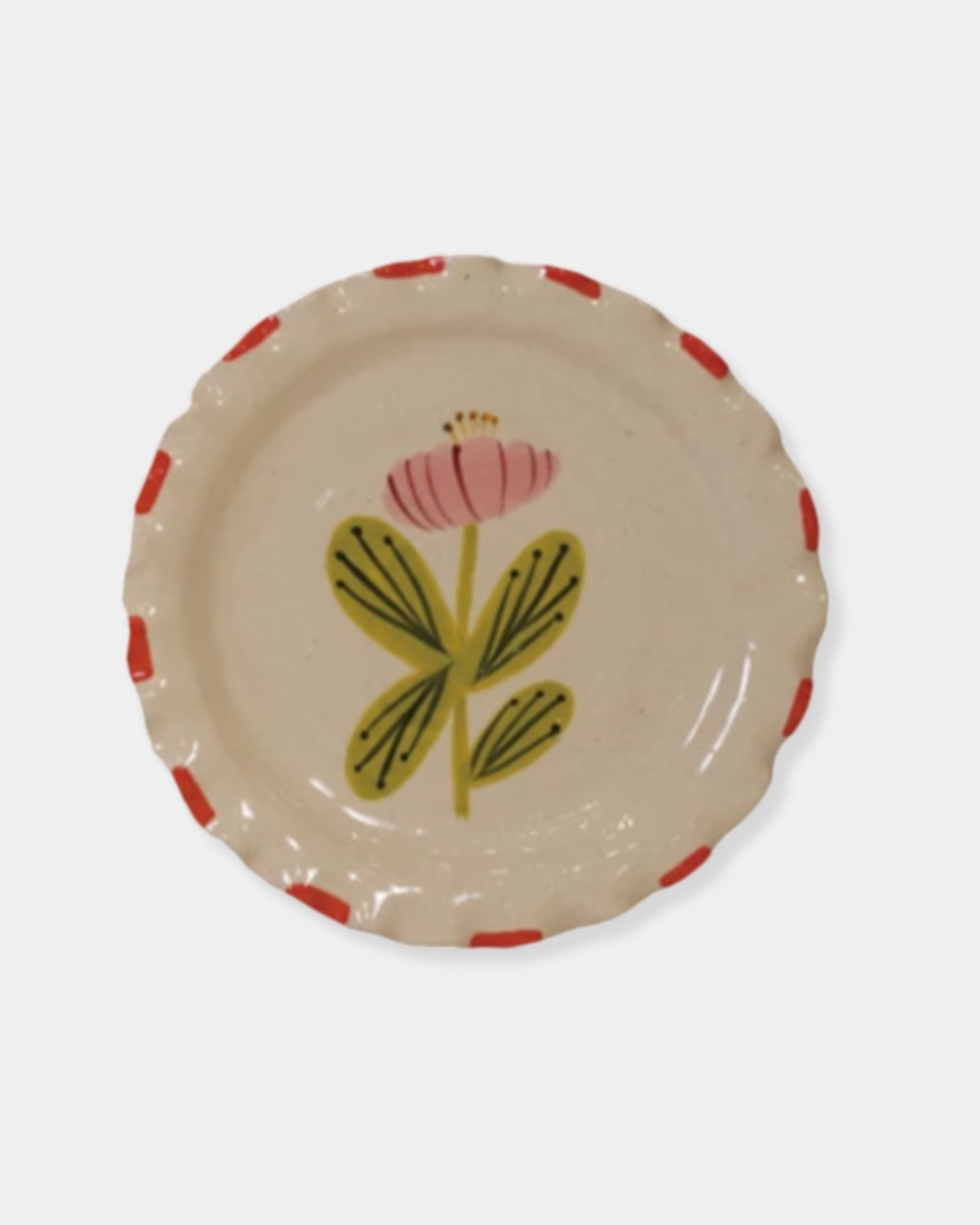 RED FLORAL STONEWARE PLATE