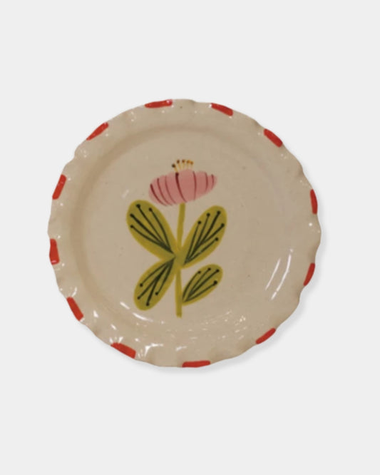 RED FLORAL STONEWARE PLATE