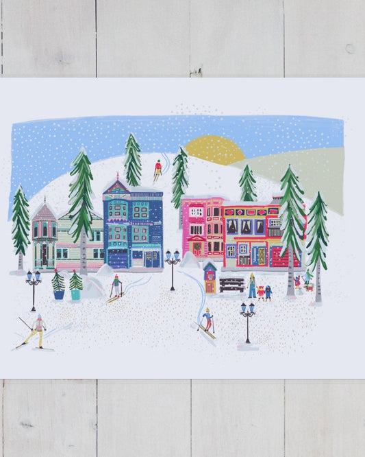 SNOWY SKI RESORT 12x16 PRINT