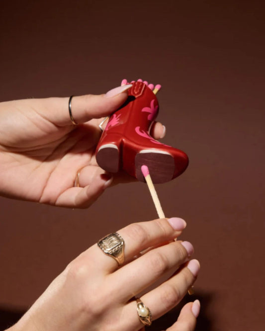 COWBOY BOOT MATCHES HOLDER - RED & PINK FLAME