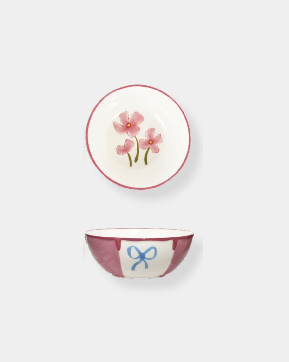 PINK FLORAL STONEWARE BOWL
