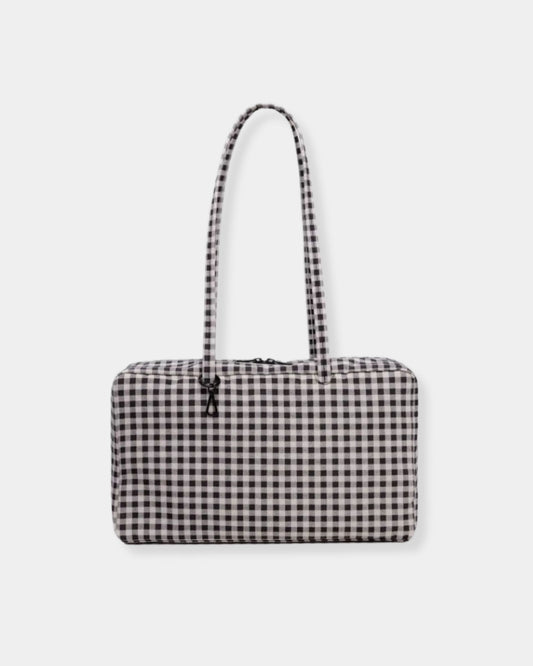 MEDIUM NYLON BOWLER BAG - BLACK & WHITE GINGHAM
