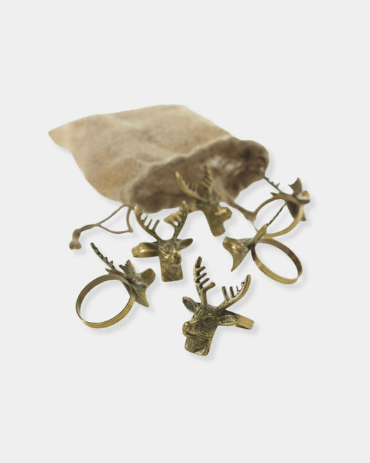 DEER RINGS - W/ JUTE BAG - S/6