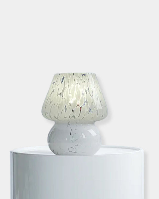 WHITE CONFETTI MINI GLASS MUSHROOM LAMP