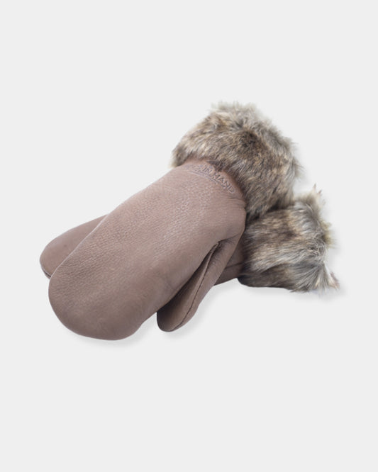 BROWN DEERSKIN FUR TRIM MITT