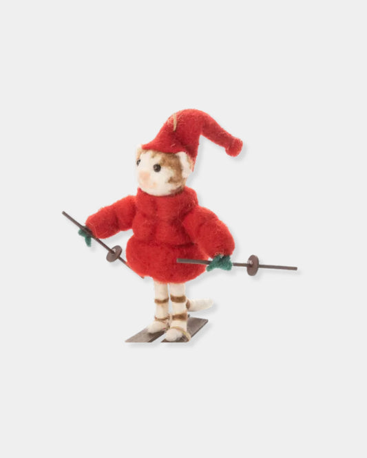 FELT SKIING KITTY - ORNAMENT