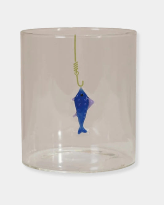 BLUE FISH ON HOOK - 12oz GLASS