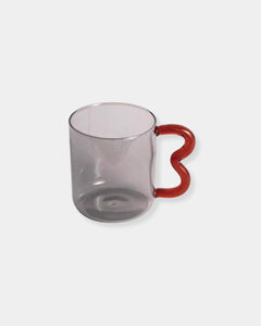 HANDMADE WAVY COFFEE MUG - GREY & RED