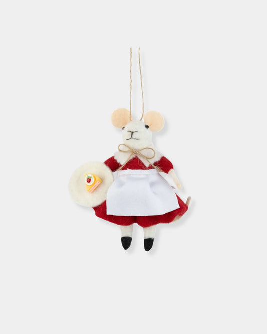 RED DRESS & CAKE FELT MOUSE - ORNAMENT