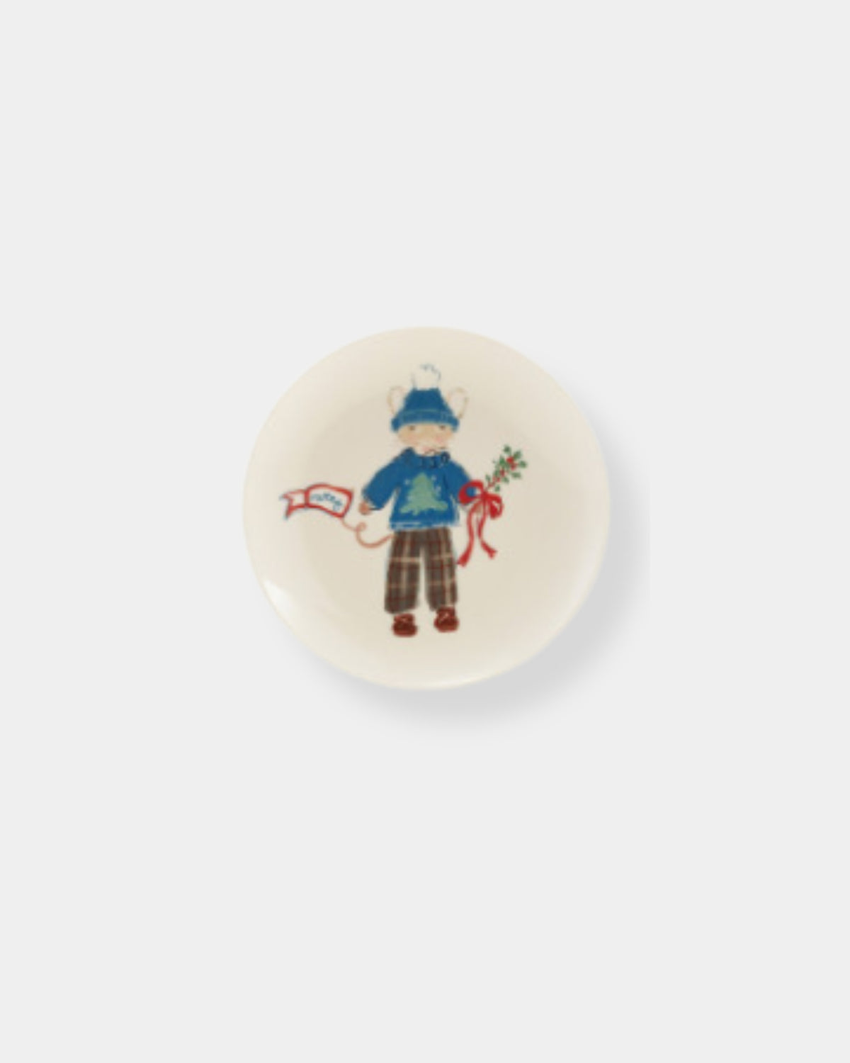 STONEWARE PLATE - MOUSE IN BLUE SWEATER