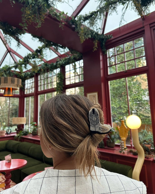 WHITE WESTERN BOOT - CLAW HAIR CLIP