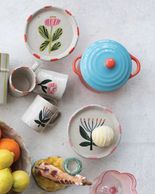 GREEN FLORAL STONEWARE PLATE