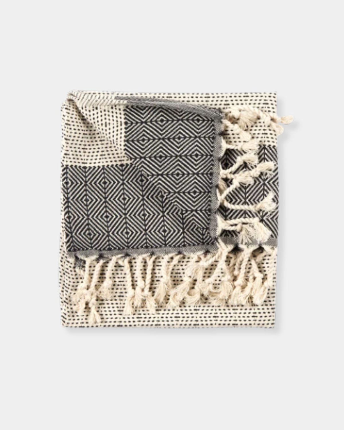 HAND TOWEL - LINED DIAMOND - BLACK