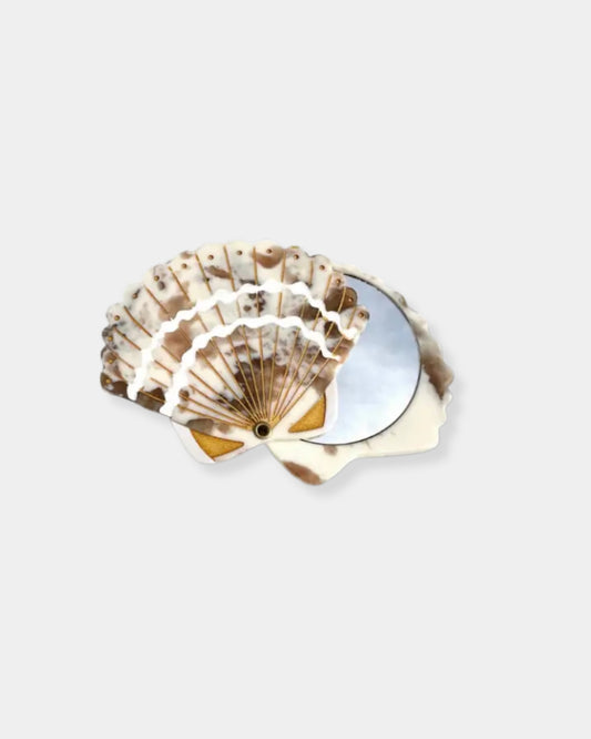 HAND-PAINTED SEASHELL COMPACT MIRROR