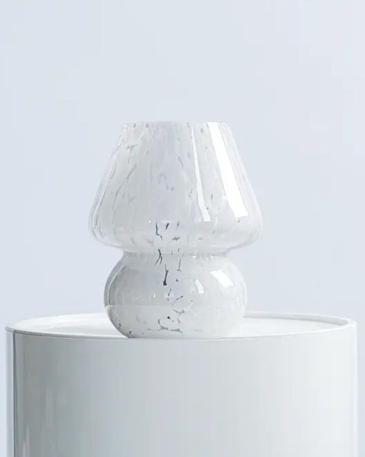 WHITE CONFETTI MINI GLASS MUSHROOM LAMP