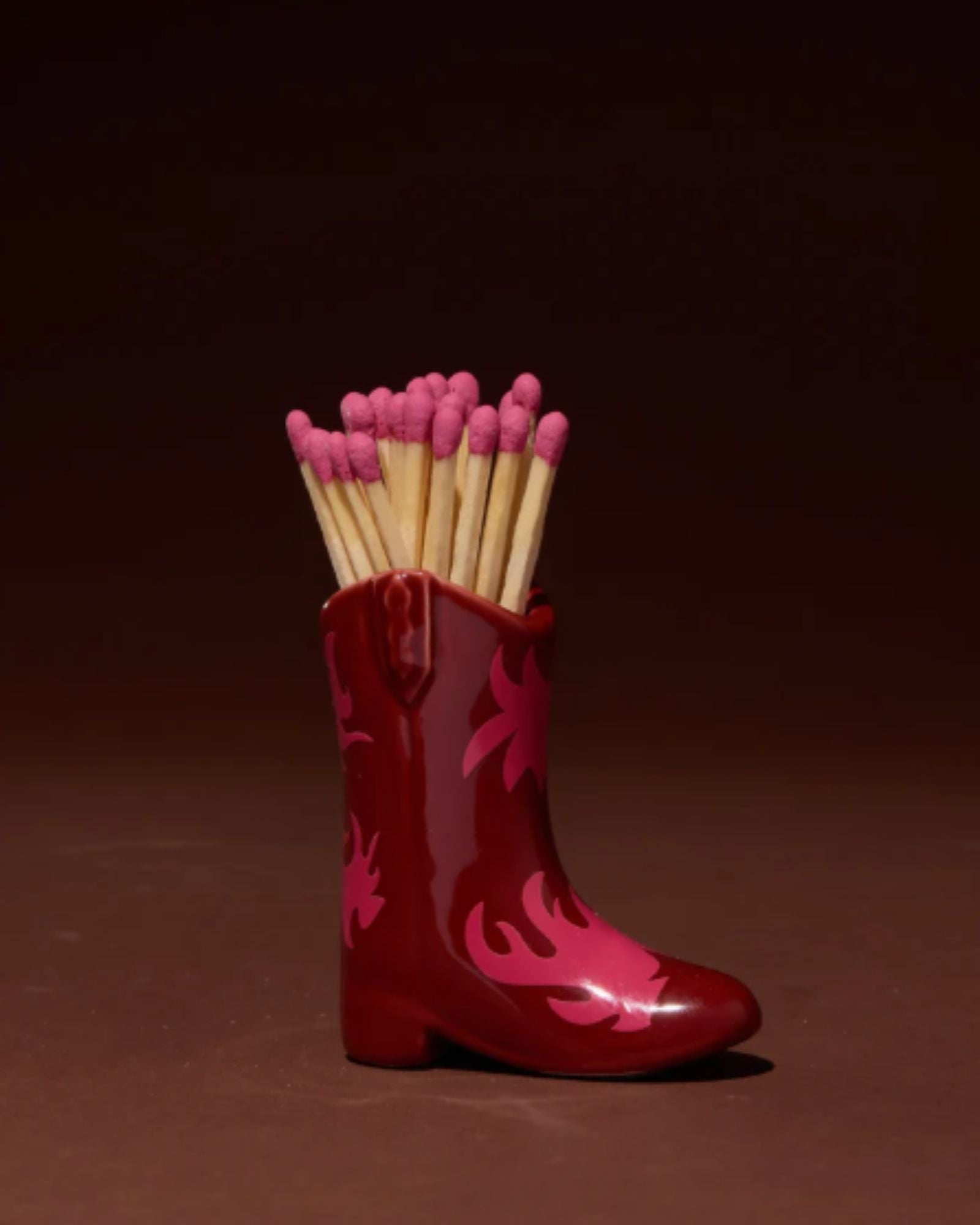 COWBOY BOOT MATCHES HOLDER - RED & PINK FLAME