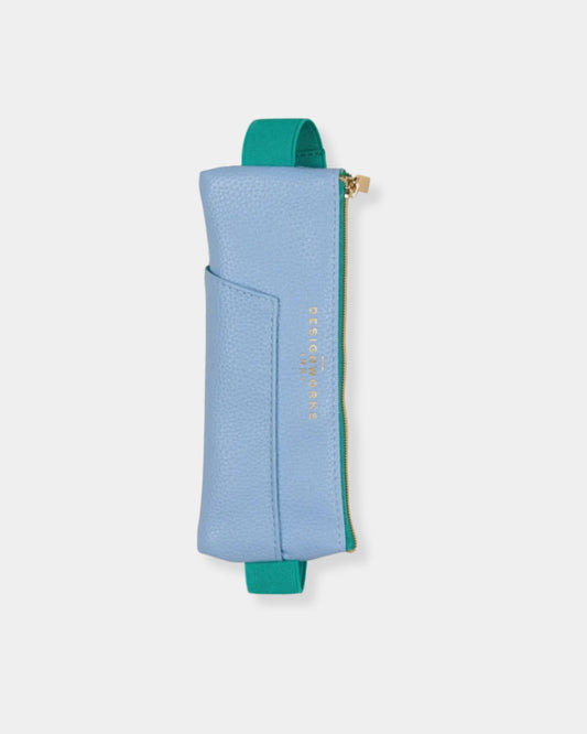 VEGAN LEATHER PEN POUCH - LIGHT BLUE & GREEN