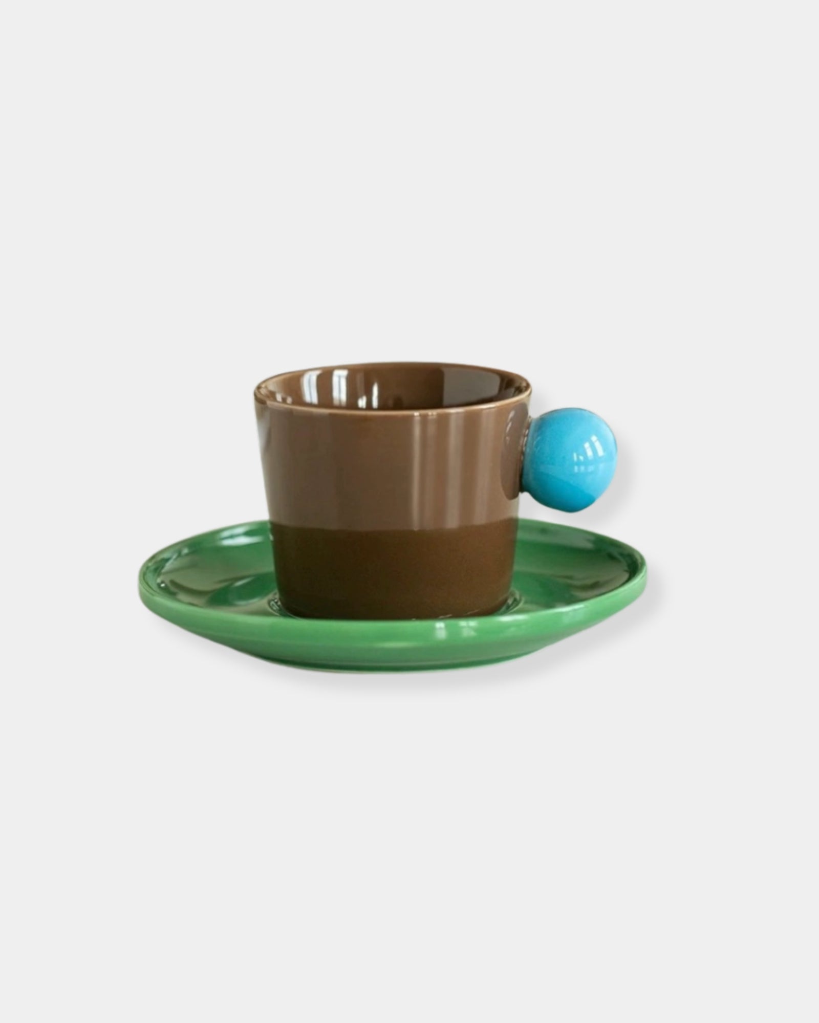 HANDMADE COFFEE ESPRESSO MUG WITH SAUCER - BROWN