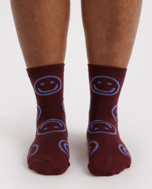 CREW SOCK - MAHOGANY HAPPY