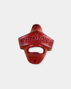 RED OPEN HERE BOTTLE OPENER