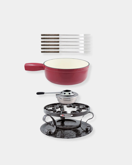 CAST IRON FONDUE SET - CHERRY RED