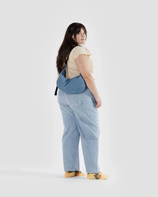 MEDIUM NYLON CRESCENT BAG - DENIM