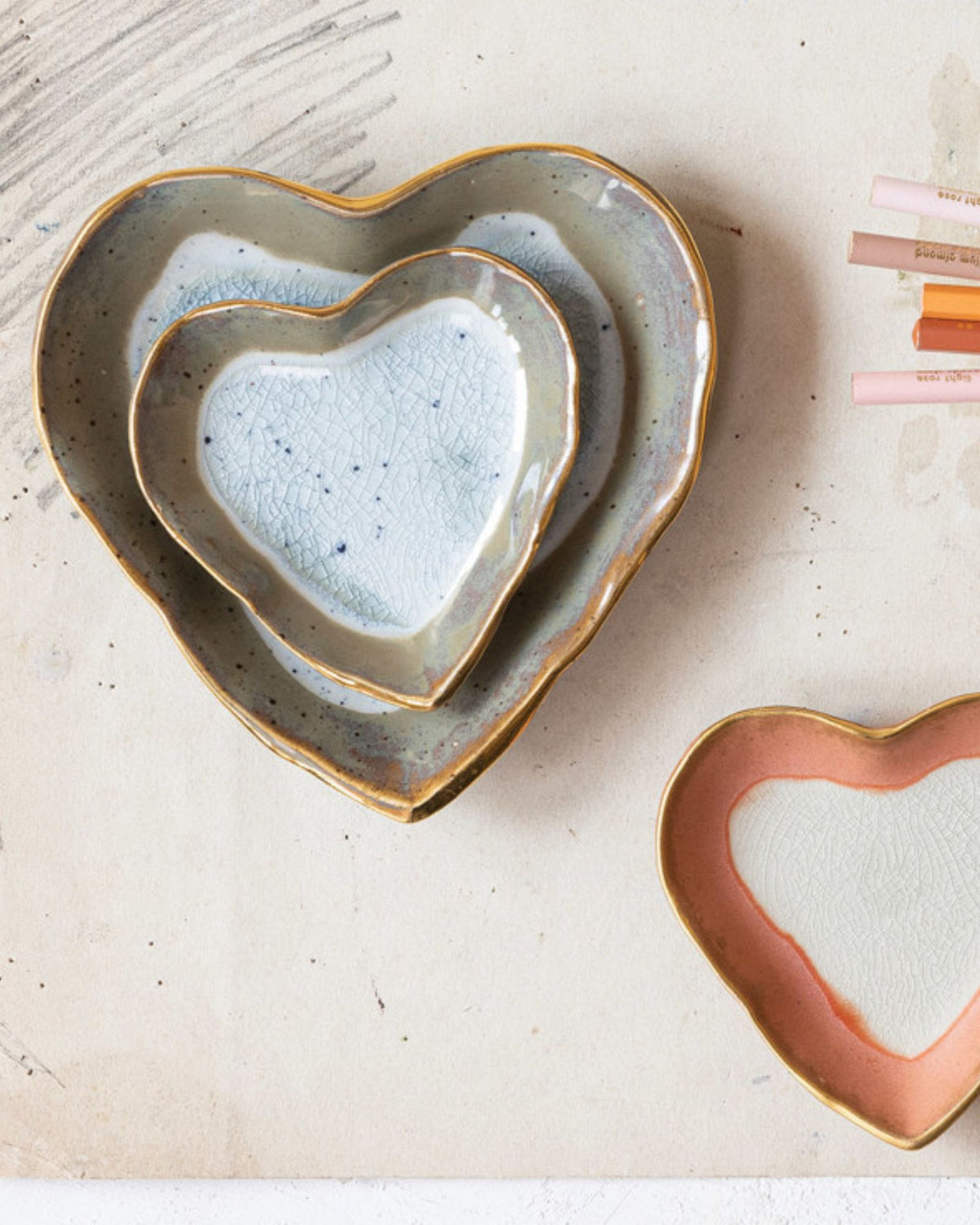 SMALL STONEWARE HEART DISH - BLUE