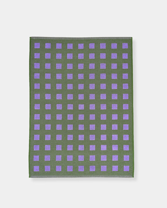 SQUARES OLIVE / LILAC - COTTON TEA TOWEL