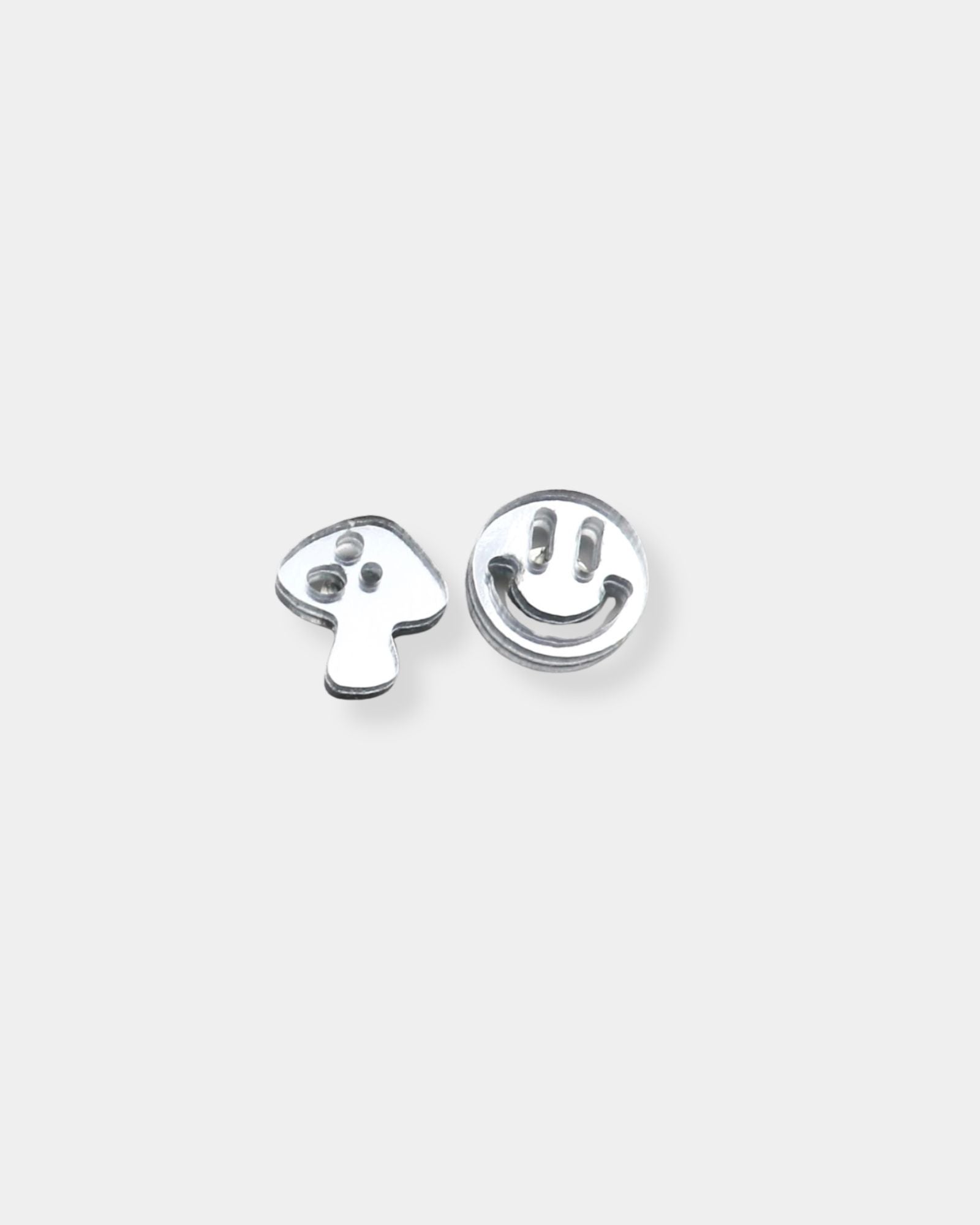 MUSHROOM AND SMILES - SILVER CHARM STUD EARRINGS